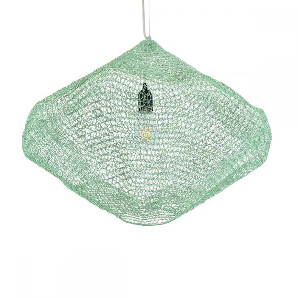 Vintage Κρεμαστό Φωτιστικό Οροφής Μονόφωτο 1 x E27 AC220-240V IP20 - Φ60 x Υ50cm - Τιρκουάζ Μεταλλικό Πλέγμα