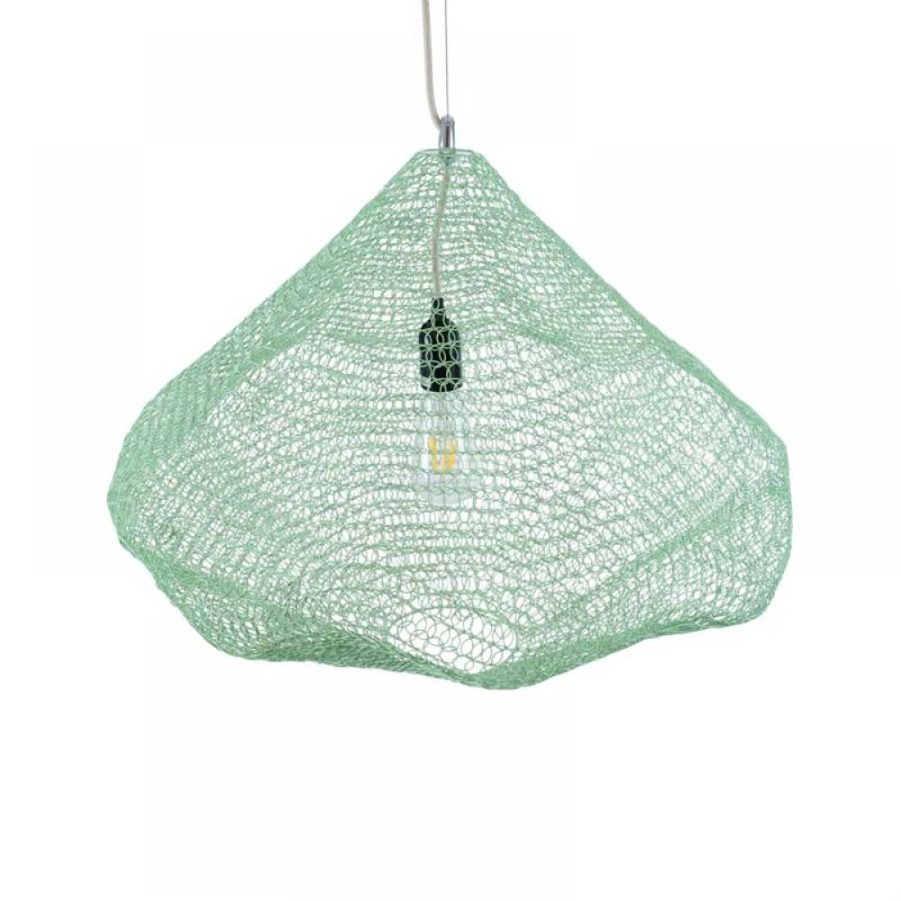 Vintage Κρεμαστό Φωτιστικό Οροφής Μονόφωτο 1 x E27 AC220-240V IP20 - Φ60 x Υ50cm - Τιρκουάζ Μεταλλικό Πλέγμα