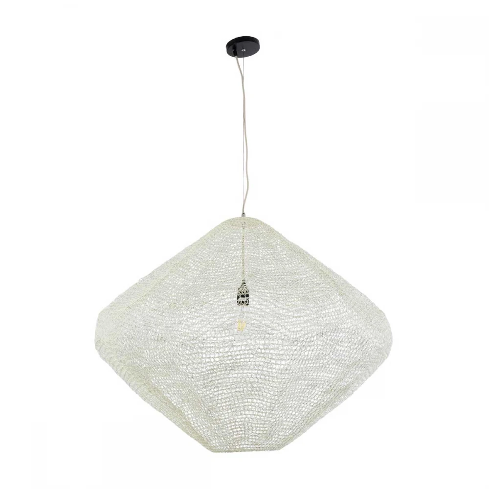 Vintage Κρεμαστό Φωτιστικό Οροφής Μονόφωτο 1 x E27 AC220-240V IP20 - Φ90 x Υ70cm - Μπεζ Εκρού Μεταλλικό Πλέγμα