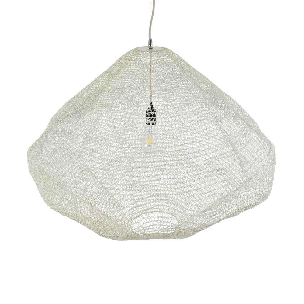 Vintage Κρεμαστό Φωτιστικό Οροφής Μονόφωτο 1 x E27 AC220-240V IP20 - Φ90 x Υ70cm - Μπεζ Εκρού Μεταλλικό Πλέγμα