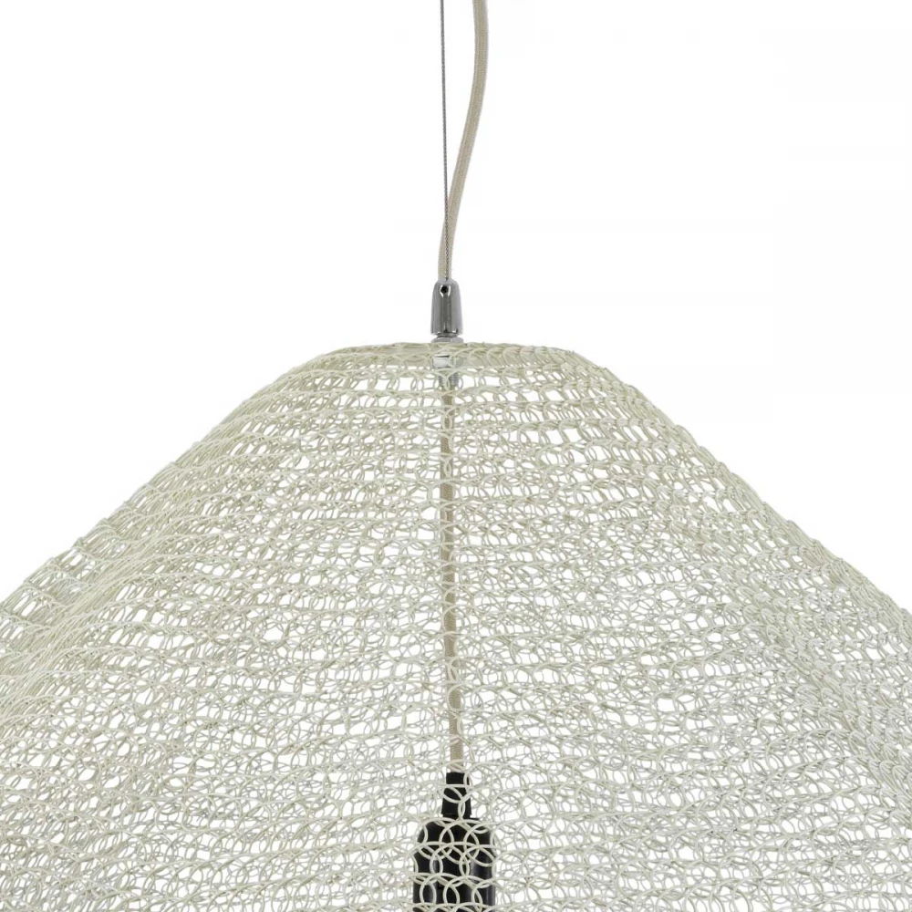 Vintage Κρεμαστό Φωτιστικό Οροφής Μονόφωτο 1 x E27 AC220-240V IP20 - Φ90 x Υ70cm - Μπεζ Εκρού Μεταλλικό Πλέγμα