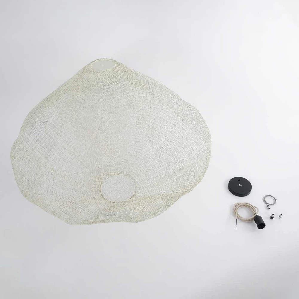 Vintage Κρεμαστό Φωτιστικό Οροφής Μονόφωτο 1 x E27 AC220-240V IP20 - Φ90 x Υ70cm - Μπεζ Εκρού Μεταλλικό Πλέγμα