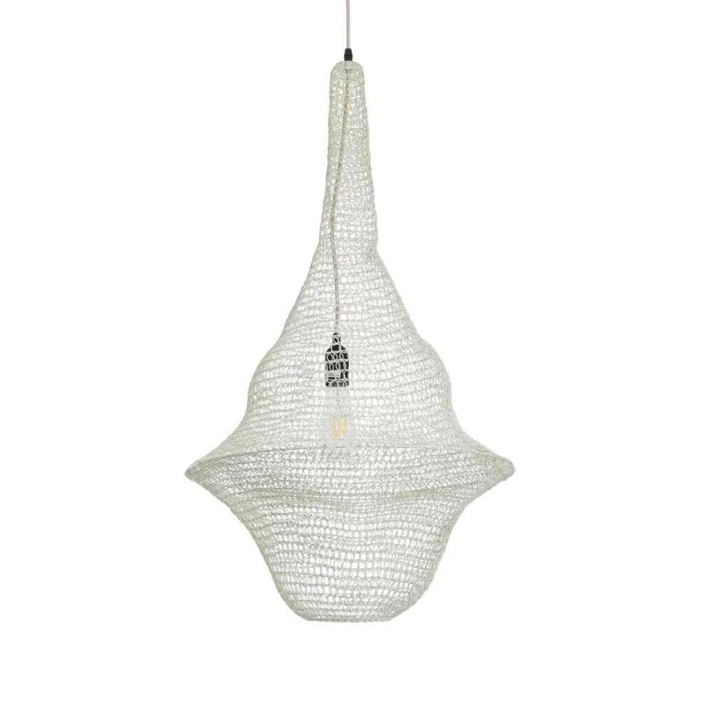 Vintage Κρεμαστό Φωτιστικό Οροφής Μονόφωτο 1 x E27 AC220-240V IP20 - Φ50 x Υ90cm - Μπεζ Εκρού Μεταλλικό Πλέγμα