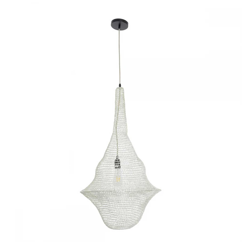 Vintage Κρεμαστό Φωτιστικό Οροφής Μονόφωτο 1 x E27 AC220-240V IP20 - Φ50 x Υ90cm - Μπεζ Εκρού Μεταλλικό Πλέγμα