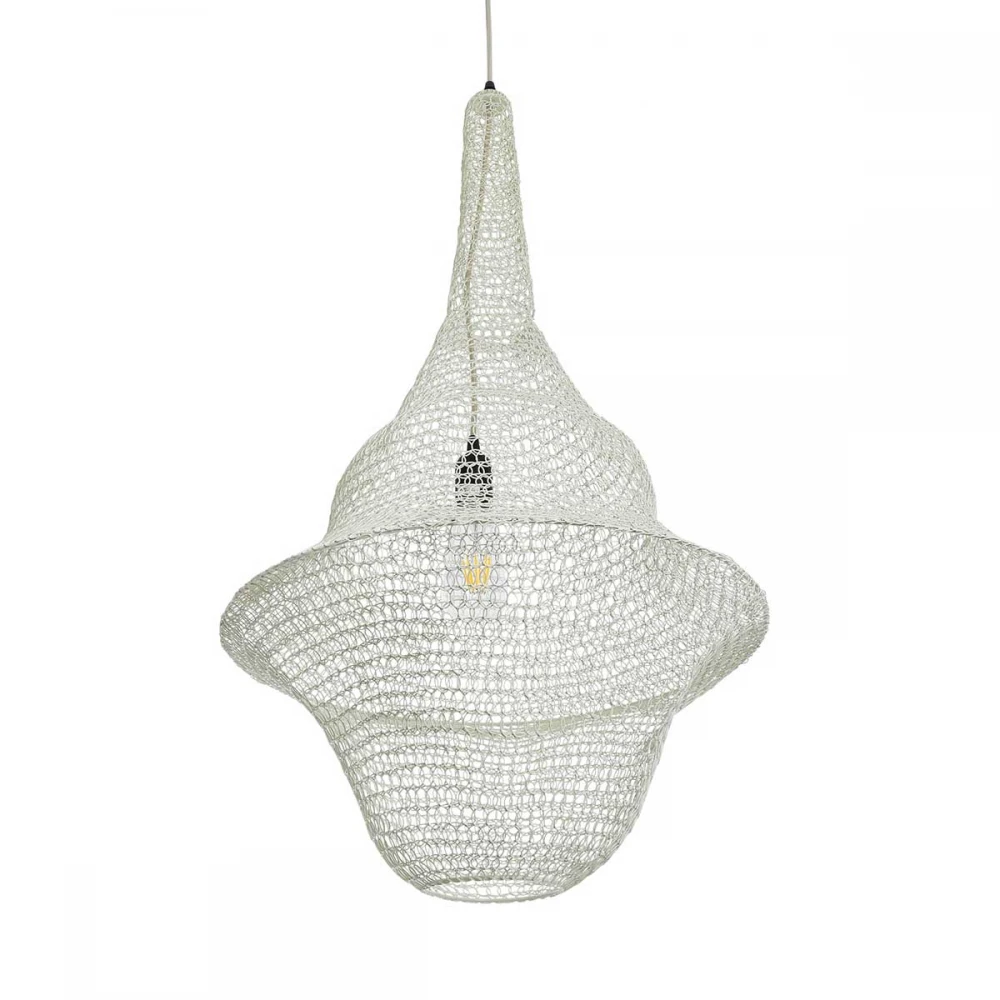 Vintage Κρεμαστό Φωτιστικό Οροφής Μονόφωτο 1 x E27 AC220-240V IP20 - Φ50 x Υ90cm - Μπεζ Εκρού Μεταλλικό Πλέγμα