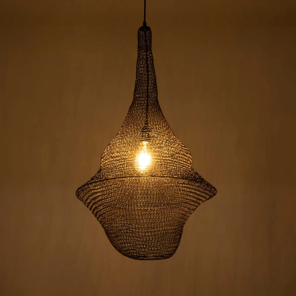 Vintage Κρεμαστό Φωτιστικό Οροφής Μονόφωτο 1 x E27 AC220-240V IP20 - Φ50 x Υ90cm - Σκούρο Καφέ Μεταλλικό Πλέγμα