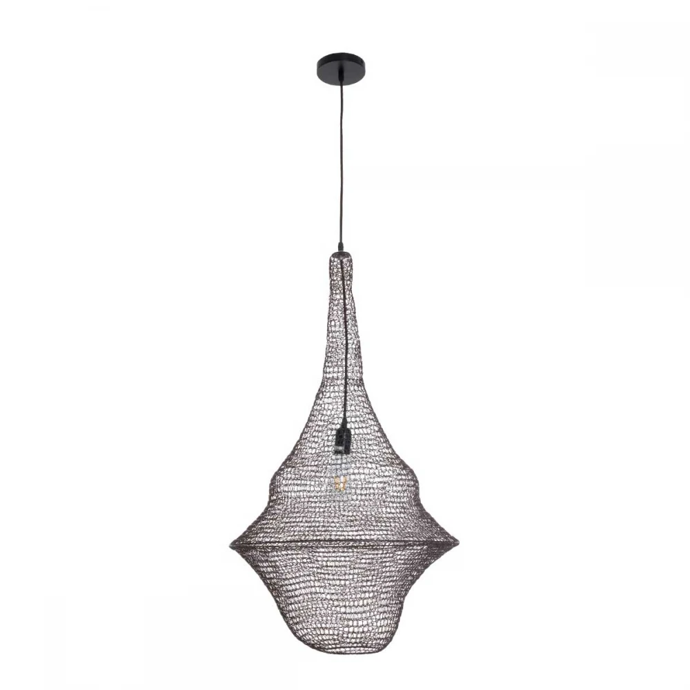 Vintage Κρεμαστό Φωτιστικό Οροφής Μονόφωτο 1 x E27 AC220-240V IP20 - Φ50 x Υ90cm - Σκούρο Καφέ Μεταλλικό Πλέγμα