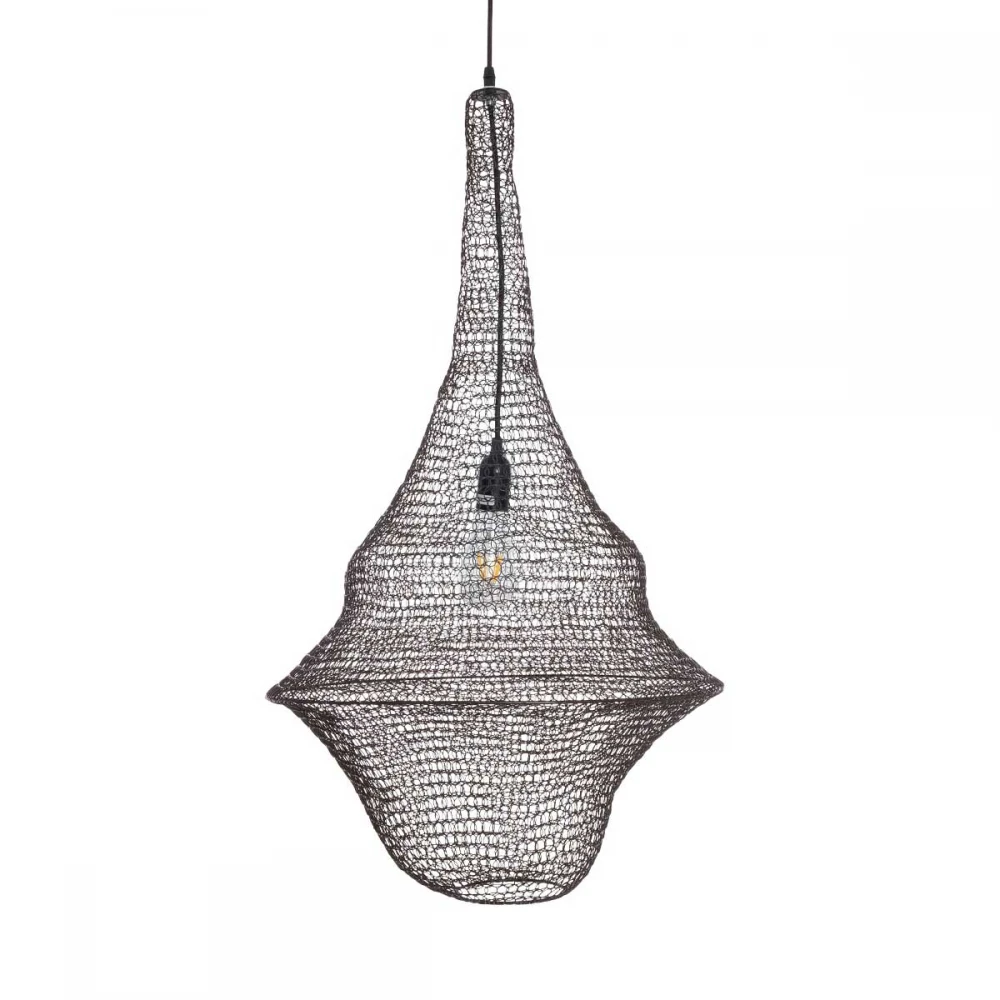 Vintage Κρεμαστό Φωτιστικό Οροφής Μονόφωτο 1 x E27 AC220-240V IP20 - Φ50 x Υ90cm - Σκούρο Καφέ Μεταλλικό Πλέγμα