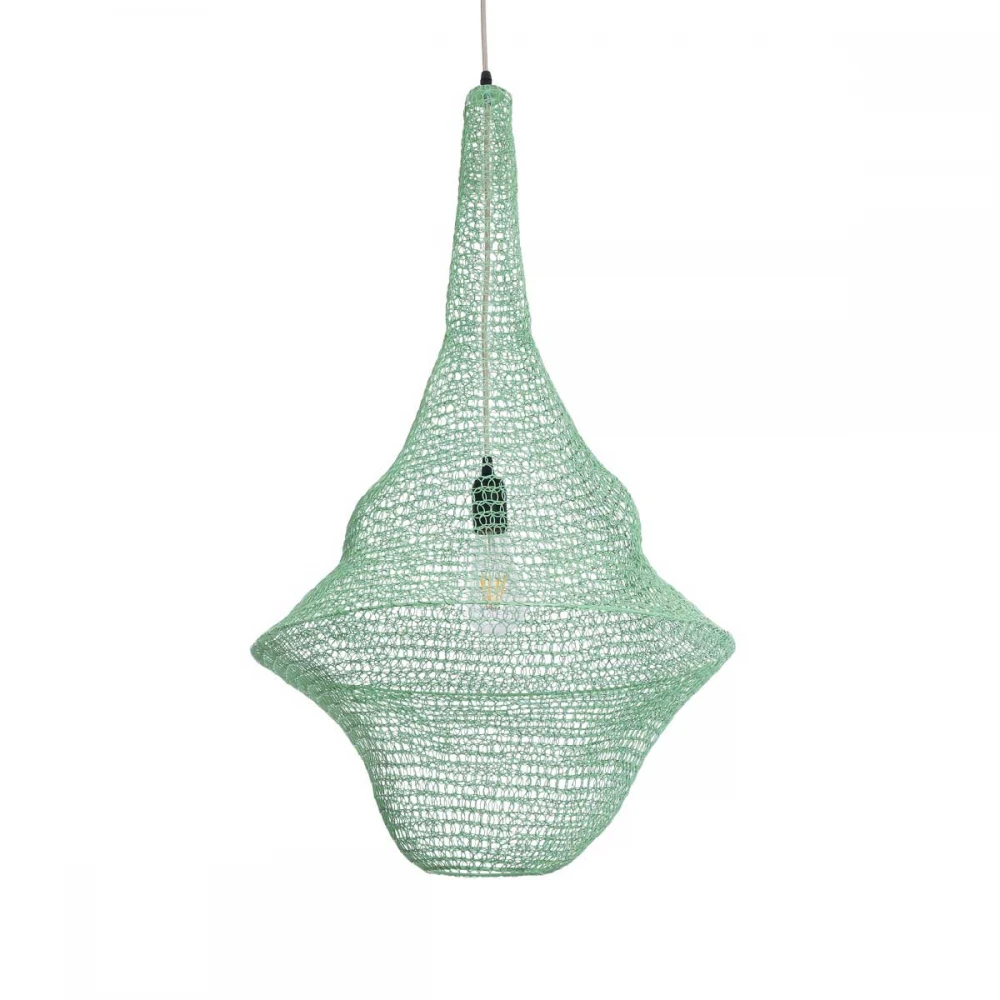 Vintage Κρεμαστό Φωτιστικό Οροφής Μονόφωτο 1 x E27 AC220-240V IP20 - Φ50 x Υ90cm - Τιρκουάζ Μεταλλικό Πλέγμα