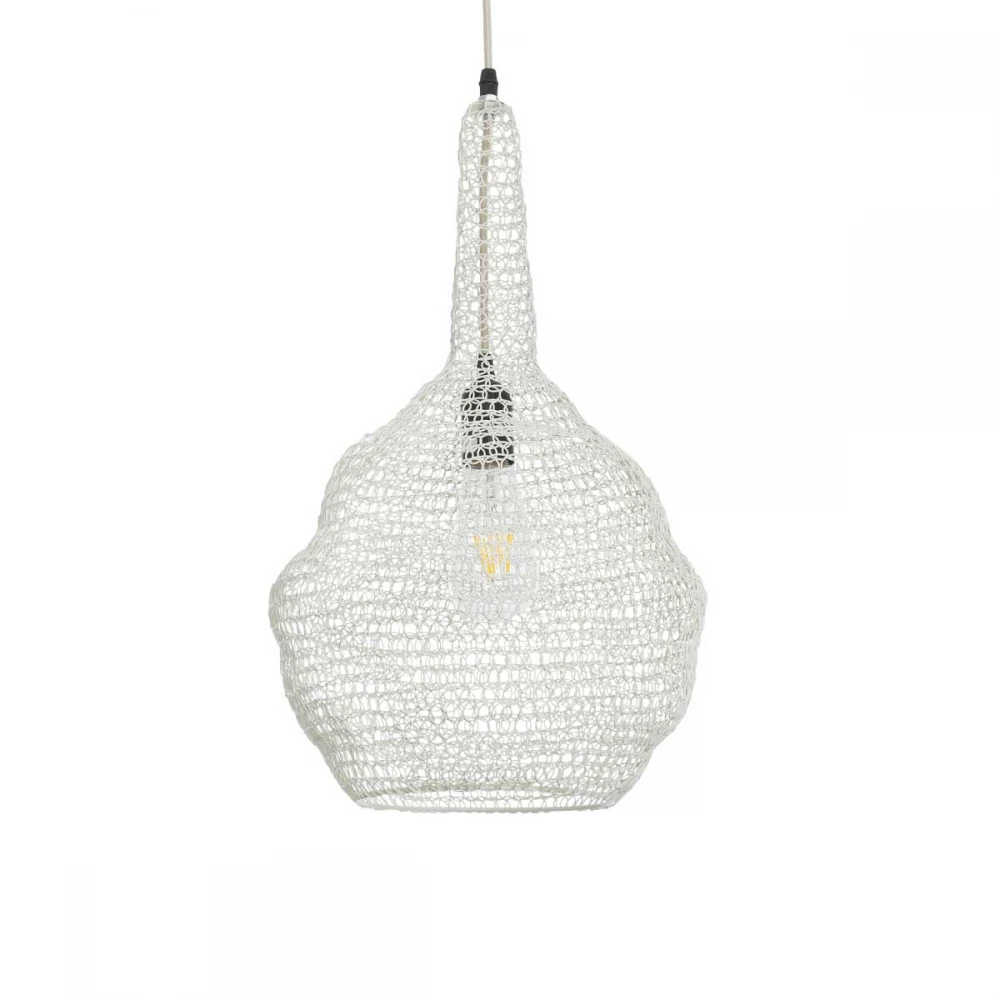 Vintage Κρεμαστό Φωτιστικό Οροφής Μονόφωτο 1 x E27 AC220-240V IP20 - Φ30 x Υ50cm - Μπεζ Εκρού Μεταλλικό Πλέγμα