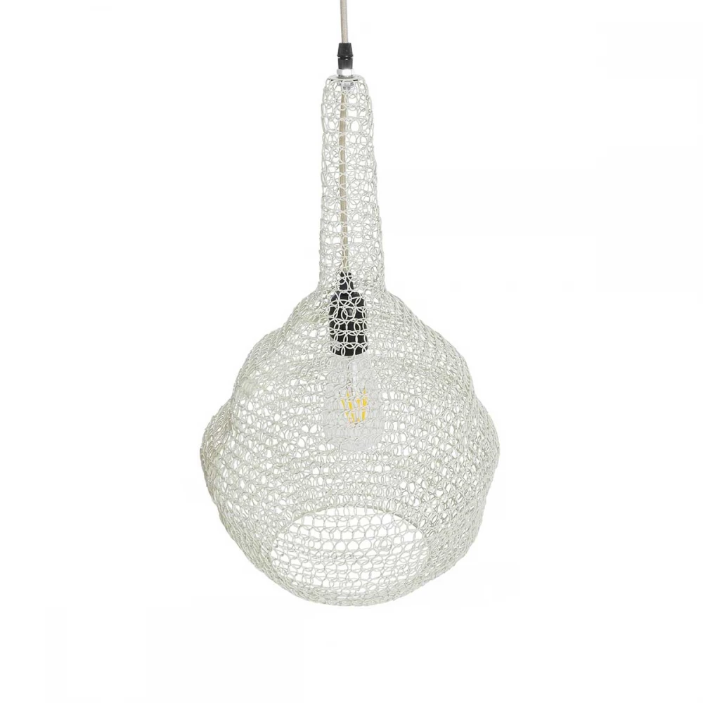 Vintage Κρεμαστό Φωτιστικό Οροφής Μονόφωτο 1 x E27 AC220-240V IP20 - Φ30 x Υ50cm - Μπεζ Εκρού Μεταλλικό Πλέγμα