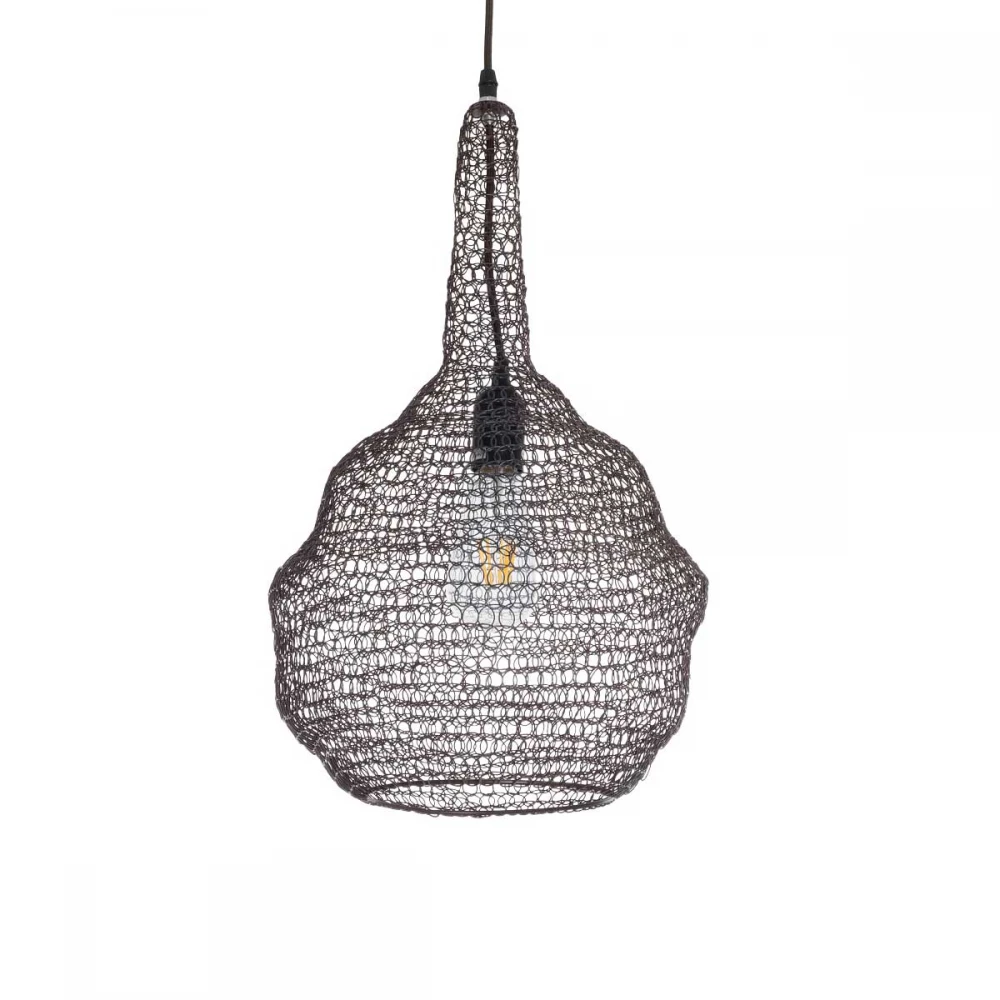 Vintage Κρεμαστό Φωτιστικό Οροφής Μονόφωτο 1 x E27 AC220-240V IP20 - Φ30 x Υ50cm - Σκούρο Καφέ Μεταλλικό Πλέγμα