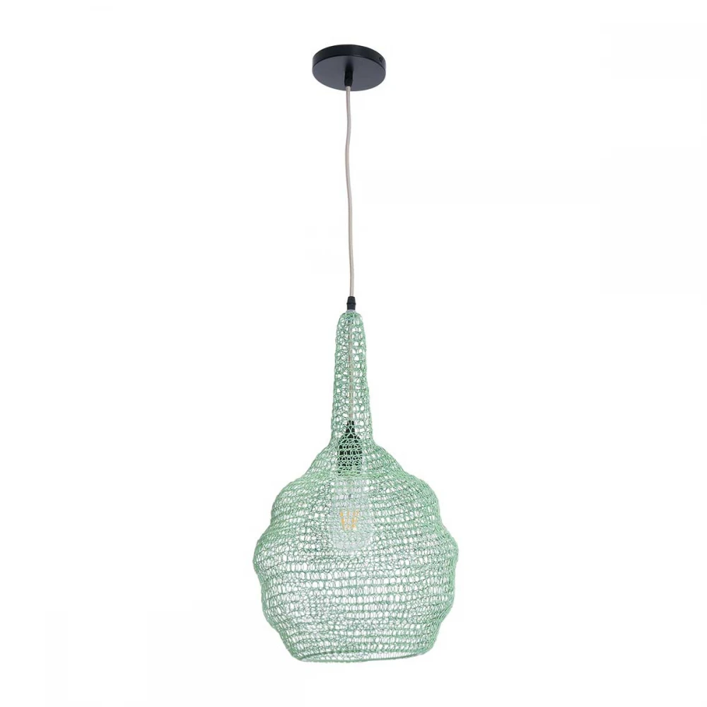 Κρεμαστό Φωτιστικό Οροφής Μονόφωτο 1 x E27 AC220-240V IP20 - Φ30 x Υ50cm - Τιρκουάζ Μεταλλικό Πλέγμα