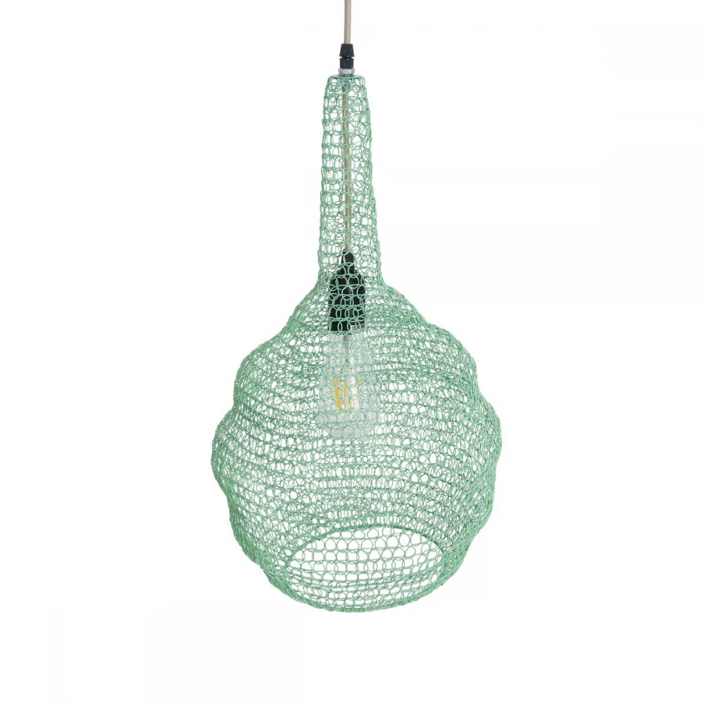 Κρεμαστό Φωτιστικό Οροφής Μονόφωτο 1 x E27 AC220-240V IP20 - Φ30 x Υ50cm - Τιρκουάζ Μεταλλικό Πλέγμα