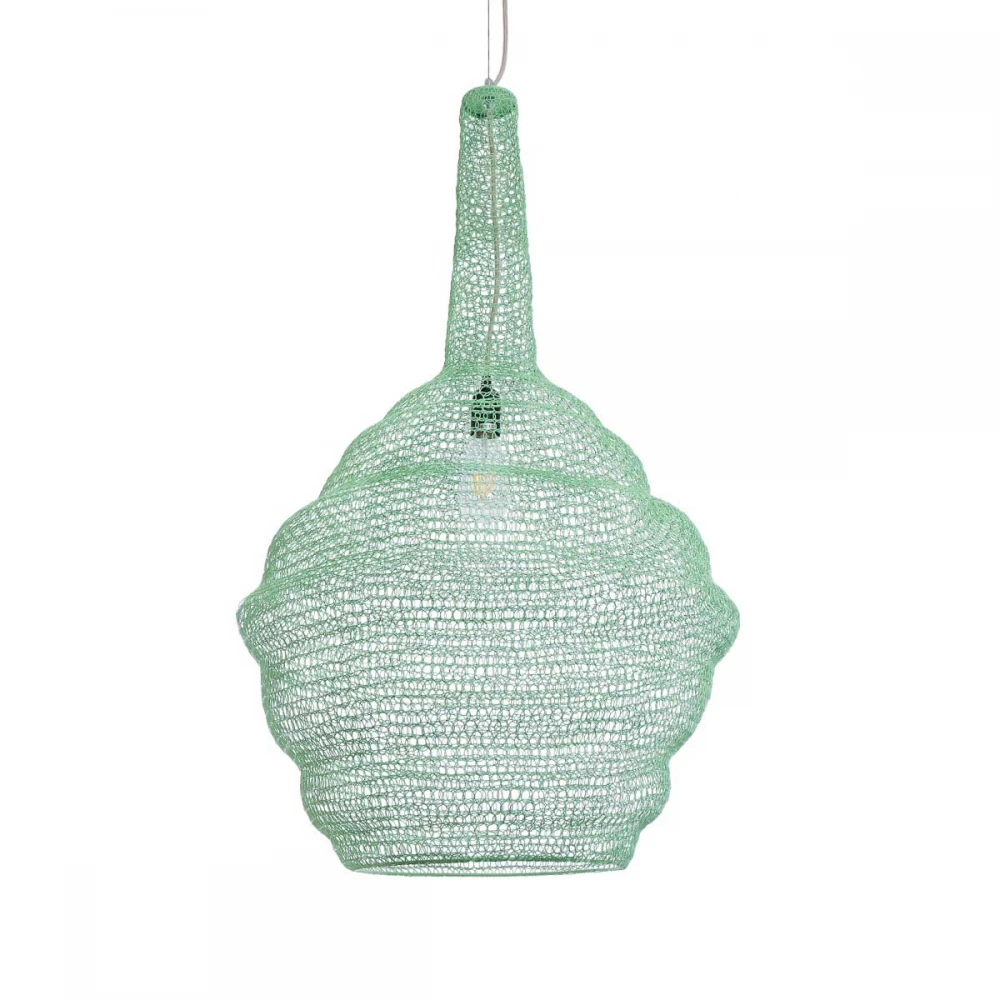 Vintage Κρεμαστό Φωτιστικό Οροφής Μονόφωτο 1 x E27 AC220-240V IP20 - Φ60 x Υ90cm - Τιρκουάζ Μεταλλικό Πλέγμα