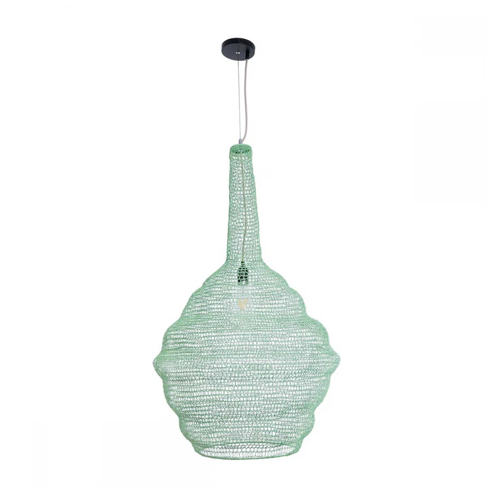 Vintage Κρεμαστό Φωτιστικό Οροφής Μονόφωτο 1 x E27 AC220-240V IP20 - Φ60 x Υ90cm - Τιρκουάζ Μεταλλικό Πλέγμα