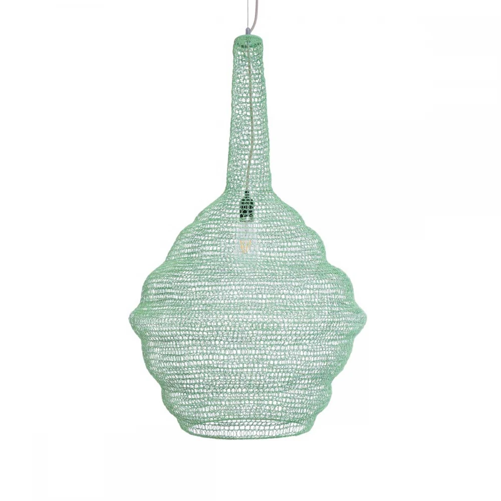 Vintage Κρεμαστό Φωτιστικό Οροφής Μονόφωτο 1 x E27 AC220-240V IP20 - Φ60 x Υ90cm - Τιρκουάζ Μεταλλικό Πλέγμα