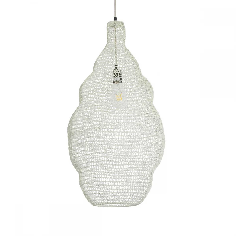 Vintage Κρεμαστό Φωτιστικό Οροφής Μονόφωτο 1 x E27 AC220-240V IP20 - Φ40 x Υ70cm - Μπεζ Εκρού Μεταλλικό Πλέγμα