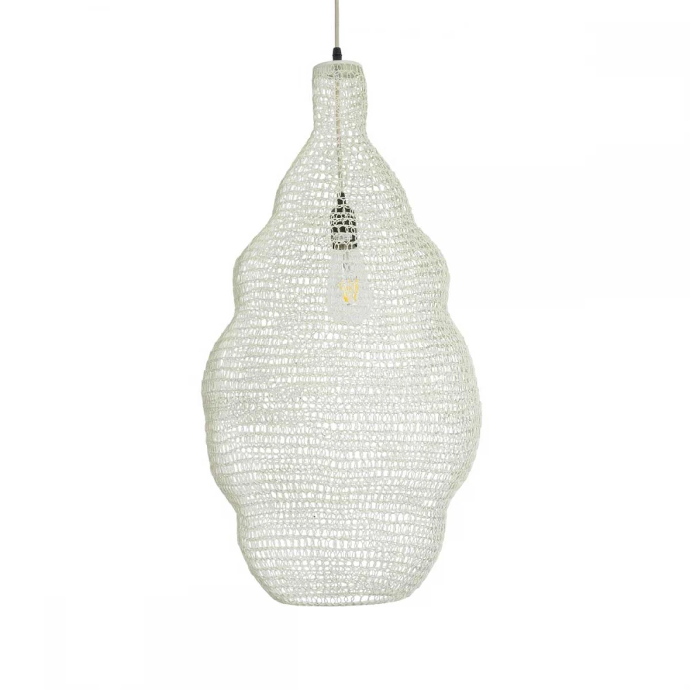 Vintage Κρεμαστό Φωτιστικό Οροφής Μονόφωτο 1 x E27 AC220-240V IP20 - Φ40 x Υ70cm - Μπεζ Εκρού Μεταλλικό Πλέγμα