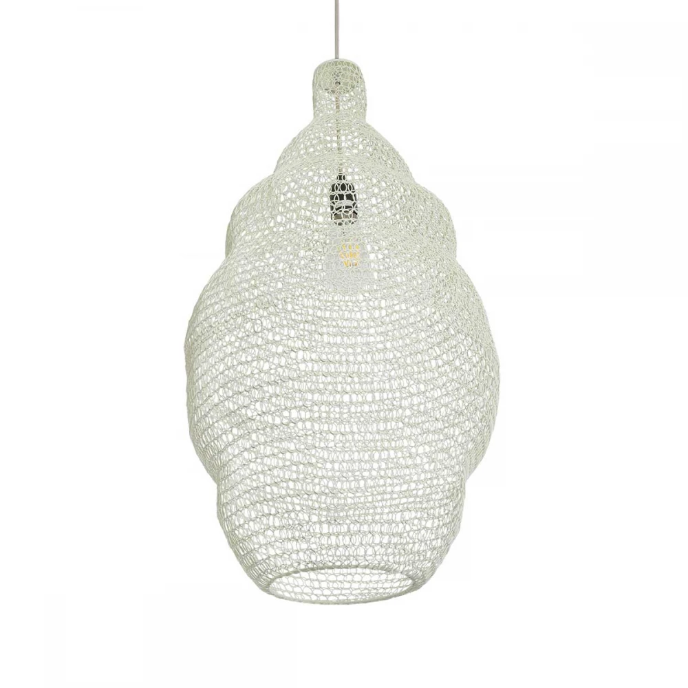 Vintage Κρεμαστό Φωτιστικό Οροφής Μονόφωτο 1 x E27 AC220-240V IP20 - Φ40 x Υ70cm - Μπεζ Εκρού Μεταλλικό Πλέγμα