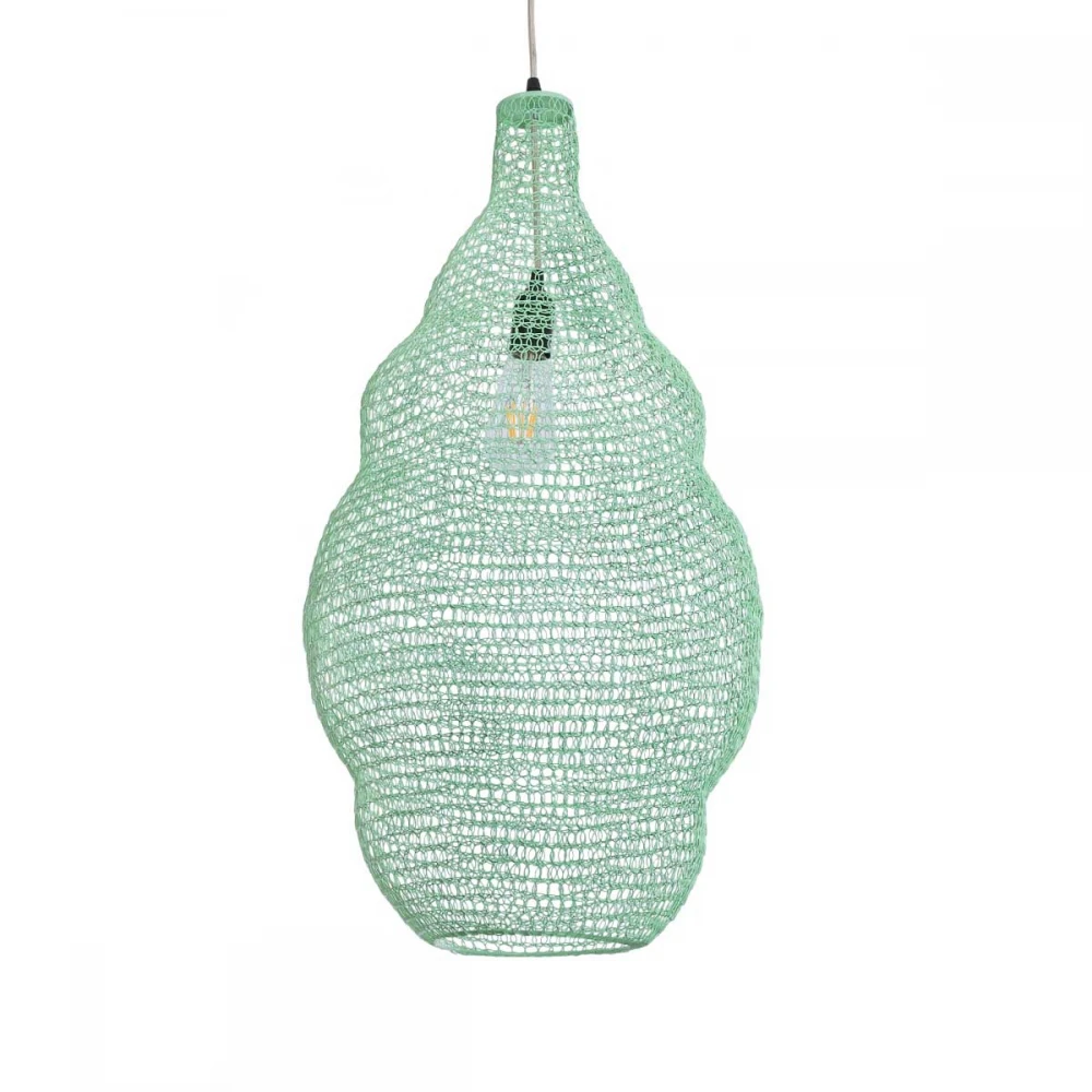 Vintage Κρεμαστό Φωτιστικό Οροφής Μονόφωτο 1 x E27 AC220-240V IP20 - Φ40 x Υ70cm - Τιρκουάζ Μεταλλικό Πλέγμα