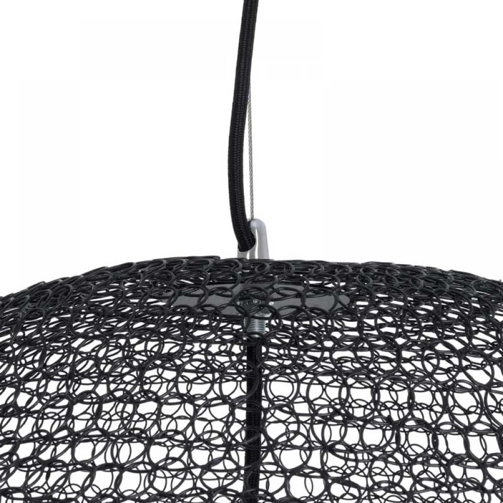 Vintage Κρεμαστό Φωτιστικό Οροφής Μονόφωτο 1 x E27 AC220-240V IP20 - Φ60 x Υ70cm - Μαύρο Μεταλλικό με Μπαμπού Πλέγμα