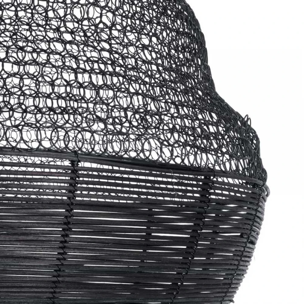 Vintage Κρεμαστό Φωτιστικό Οροφής Μονόφωτο 1 x E27 AC220-240V IP20 - Φ60 x Υ70cm - Μαύρο Μεταλλικό με Μπαμπού Πλέγμα