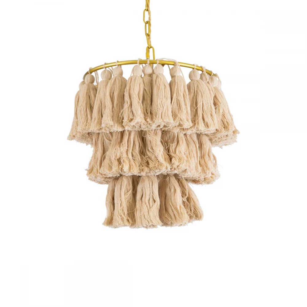 Boho Κρεμαστό Φωτιστικό Οροφής Μονόφωτο 1 x E27 AC220-240V IP20 - Φ30 x Υ40cm - Μπεζ Λεπτό Νήμα Βαμβακερό και Χρυσό Μεταλλικό Πλέγμα