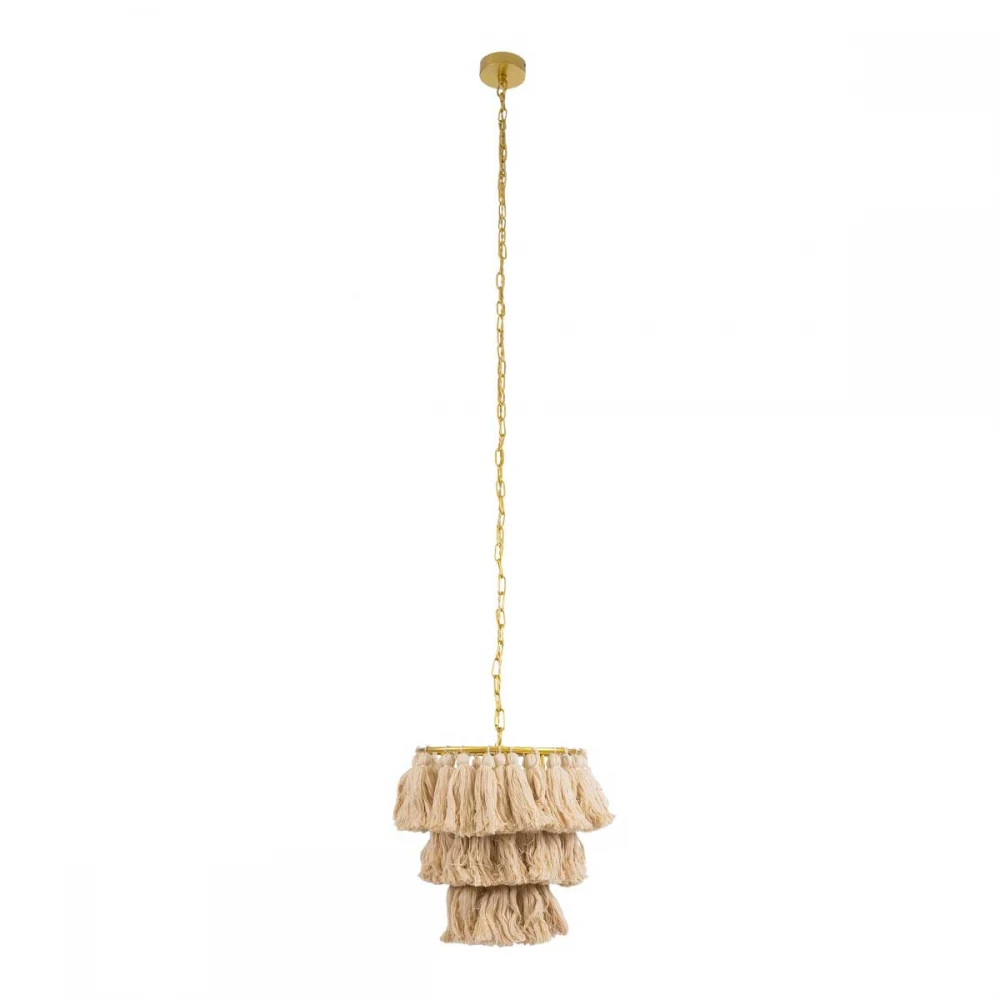 Boho Κρεμαστό Φωτιστικό Οροφής Μονόφωτο 1 x E27 AC220-240V IP20 - Φ30 x Υ40cm - Μπεζ Λεπτό Νήμα Βαμβακερό και Χρυσό Μεταλλικό Πλέγμα