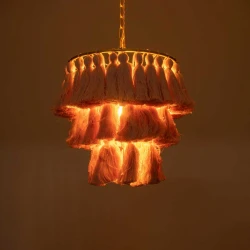 Boho Κρεμαστό Φωτιστικό Οροφής Μονόφωτο 1 x E27 AC220-240V IP20 - Φ30 x Υ40cm - Ροζ Λεπτό Νήμα Βαμβακερό και Χρυσό Μεταλλικό Πλέγμα