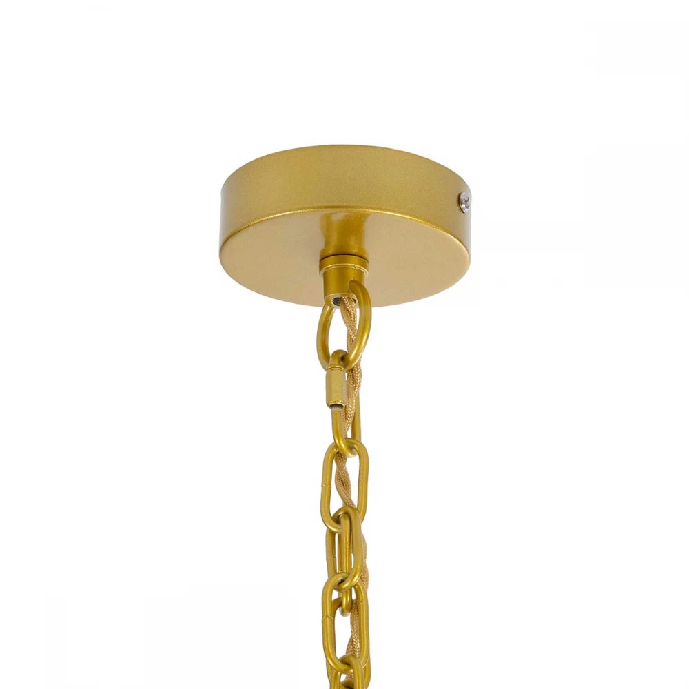 Boho Κρεμαστό Φωτιστικό Οροφής Μονόφωτο 1 x E27 AC220-240V IP20 - Φ30 x Υ40cm - Ροζ Λεπτό Νήμα Βαμβακερό και Χρυσό Μεταλλικό Πλέγμα