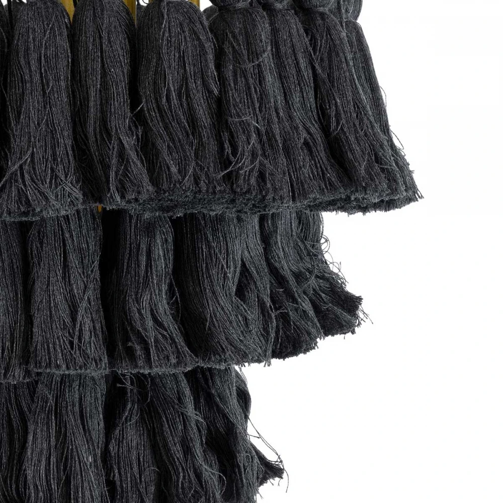 Boho Κρεμαστό Φωτιστικό Οροφής Μονόφωτο 1 x E27 AC220-240V IP20 - Φ30 x Υ40cm - Μαύρο Λεπτό Νήμα Βαμβακερό και Χρυσό Μεταλλικό Πλέγμα