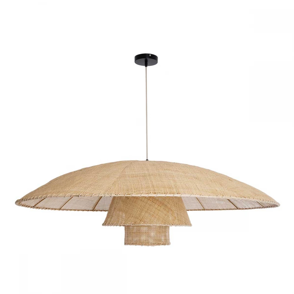 Boho Κρεμαστό Φωτιστικό Οροφής Μονόφωτο 1 x E27 AC220-240V IP20 - Φ120 x Υ40cm - Μπεζ Υφασμάτινο Καμπάνα