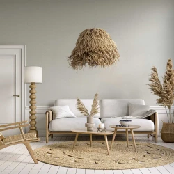 Boho Κρεμαστό Φωτιστικό Οροφής Μονόφωτο 1 x E27 AC220-240V IP20 - Φ50 x Υ40cm - Μπεζ Φυσική Ράφια Νήμα Πλέγμα Καμπάνα