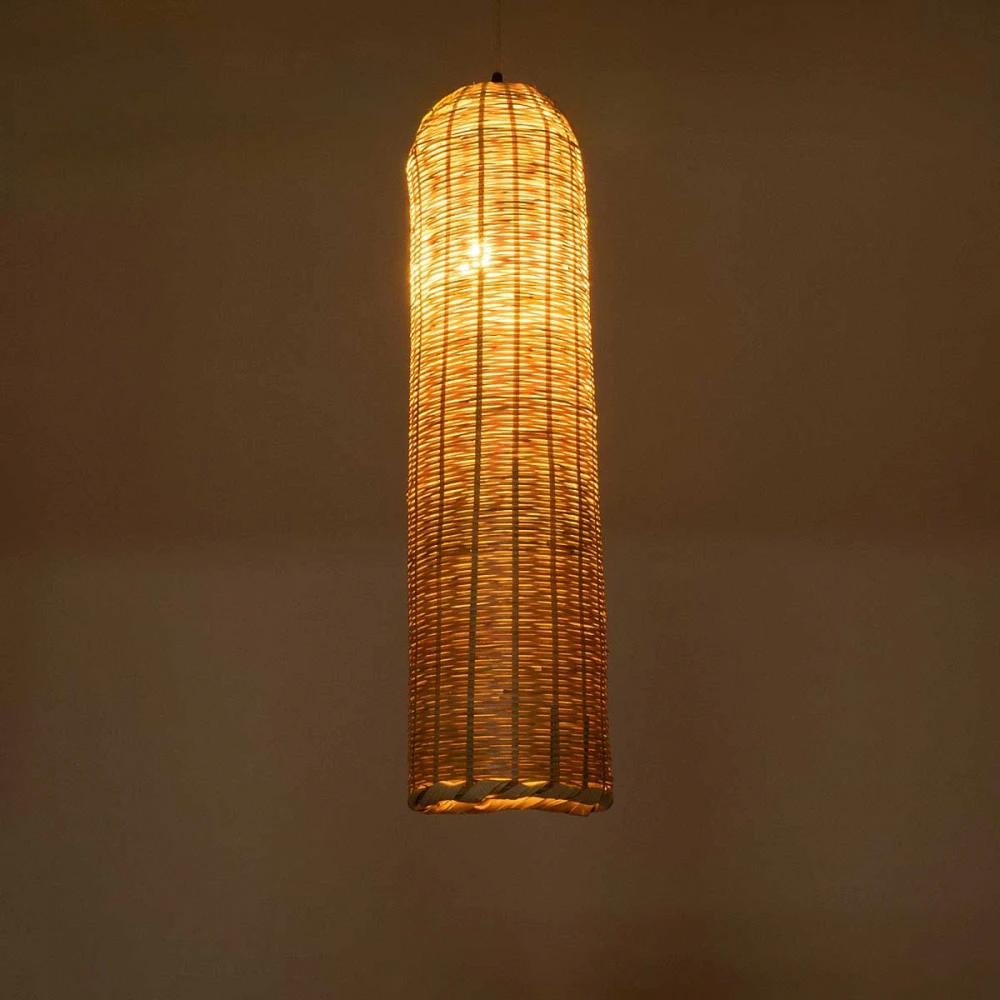 Boho Κρεμαστό Φωτιστικό Οροφής Μονόφωτο 1 x E27 AC220-240V IP20 - Φ20 x Υ80cm - Μπεζ Ξύλινο Μπαμπού Καμπάνα