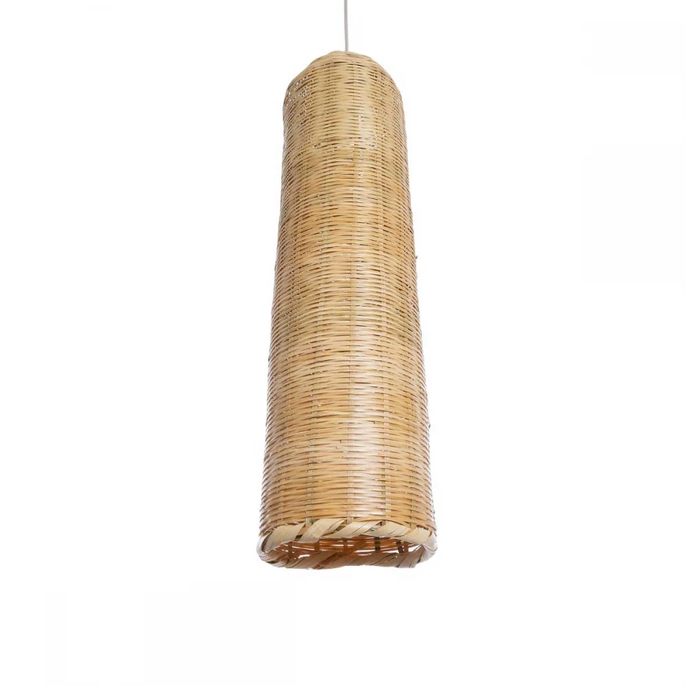 Boho Κρεμαστό Φωτιστικό Οροφής Μονόφωτο 1 x E27 AC220-240V IP20 - Φ20 x Υ80cm - Μπεζ Ξύλινο Μπαμπού Καμπάνα