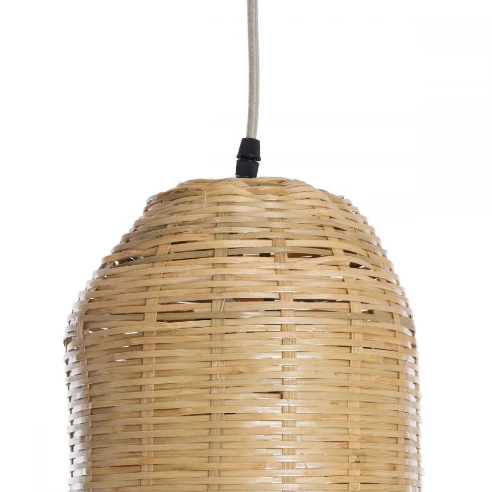 Boho Κρεμαστό Φωτιστικό Οροφής Μονόφωτο 1 x E27 AC220-240V IP20 - Φ20 x Υ80cm - Μπεζ Ξύλινο Μπαμπού Καμπάνα