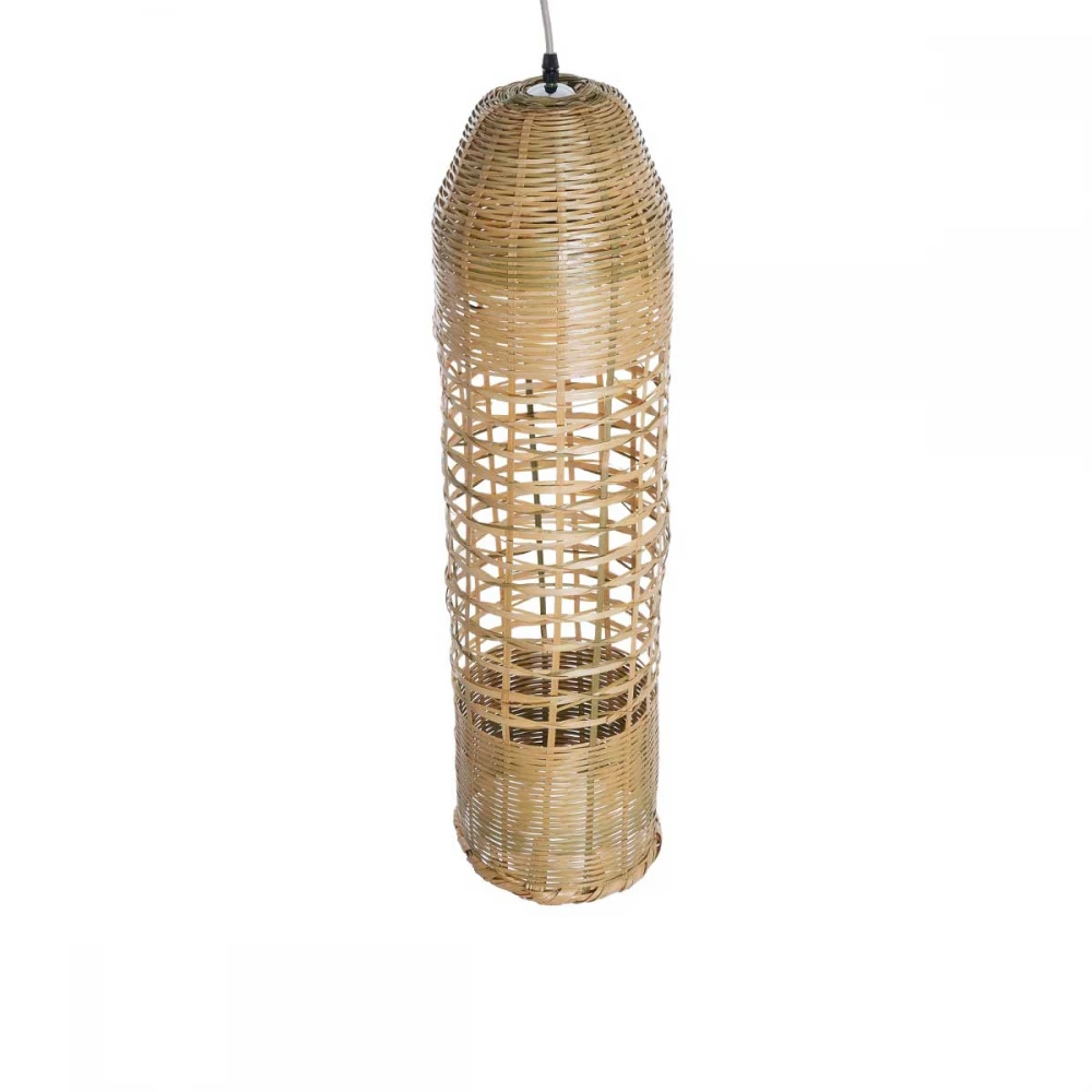 Boho Κρεμαστό Φωτιστικό Οροφής Μονόφωτο 1 x E27 AC220-240V IP20 - Φ20 x Υ80cm - Μπεζ Ξύλινο Μπαμπού Πλέγμα Καμπάνα