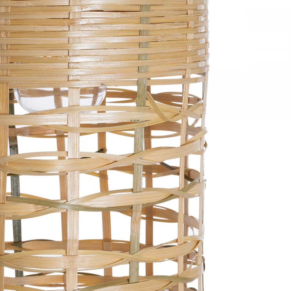 Boho Κρεμαστό Φωτιστικό Οροφής Μονόφωτο 1 x E27 AC220-240V IP20 - Φ20 x Υ80cm - Μπεζ Ξύλινο Μπαμπού Πλέγμα Καμπάνα