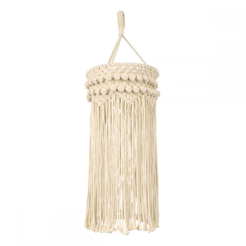 Καπέλο Φωτιστικού Boho - Μακραμέ Πλεκτό Χειροποίητο Μπεζ Υφασμάτινο με Σχοινί Φ25 x Υ70cm UGANDA