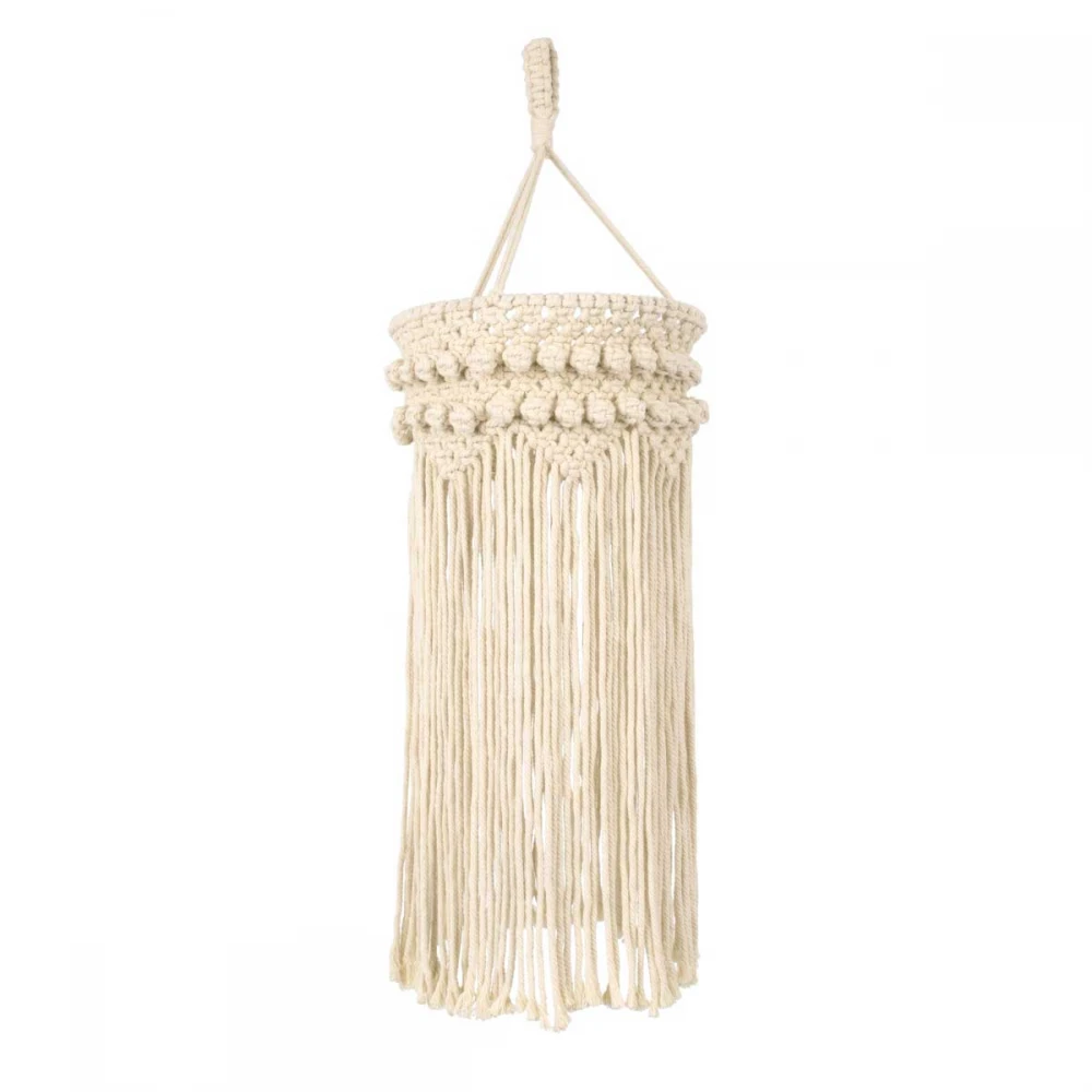 Καπέλο Φωτιστικού Boho - Μακραμέ Πλεκτό Χειροποίητο Μπεζ Υφασμάτινο με Σχοινί Φ25 x Υ70cm UGANDA