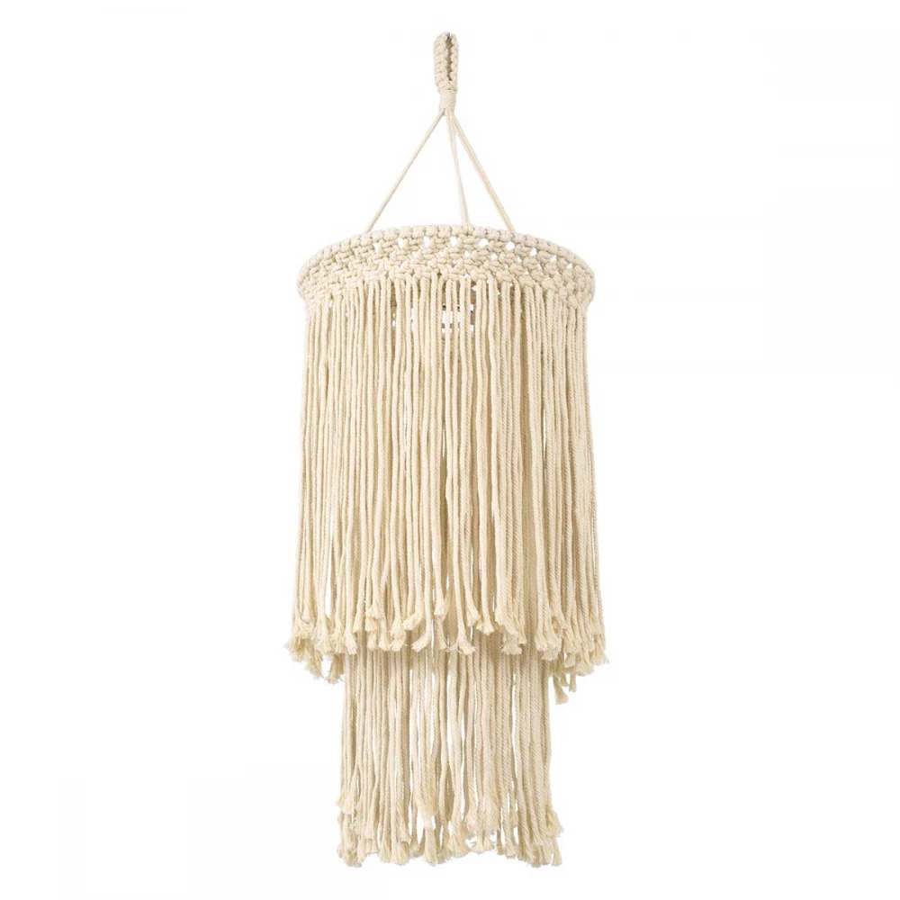 Καπέλο Φωτιστικού Boho - Μακραμέ Πλεκτό Χειροποίητο Μπεζ Υφασμάτινο με Σχοινί Φ30 x Υ85cm ZAMBIA