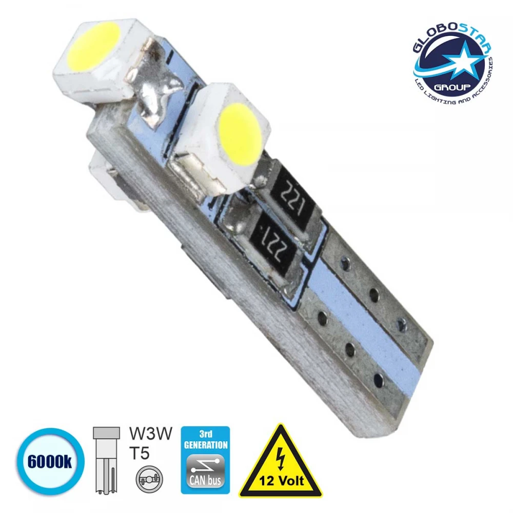 Λάμπα Αυτοκινήτου T5 3rd Generation Can-Bus LED 3 SMD 1210 0.6W 120lm 360° DC 12V IP20 Ψυχρό Λευκό 6000K - GloboStar