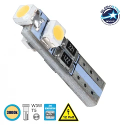 Λάμπα Αυτοκινήτου T5 3rd Generation Can-Bus LED 3 SMD 1210 0.6W 120lm 360° DC 12V IP20 Θερμό λευκό 3000K - GloboStar