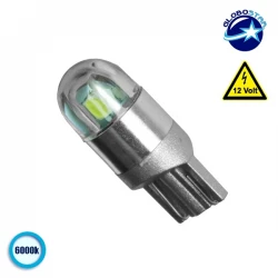 Λαμπτήρας LED T10 12v με 2 SMD 3030 Ψυχρό Λευκό 6000k GloboStar