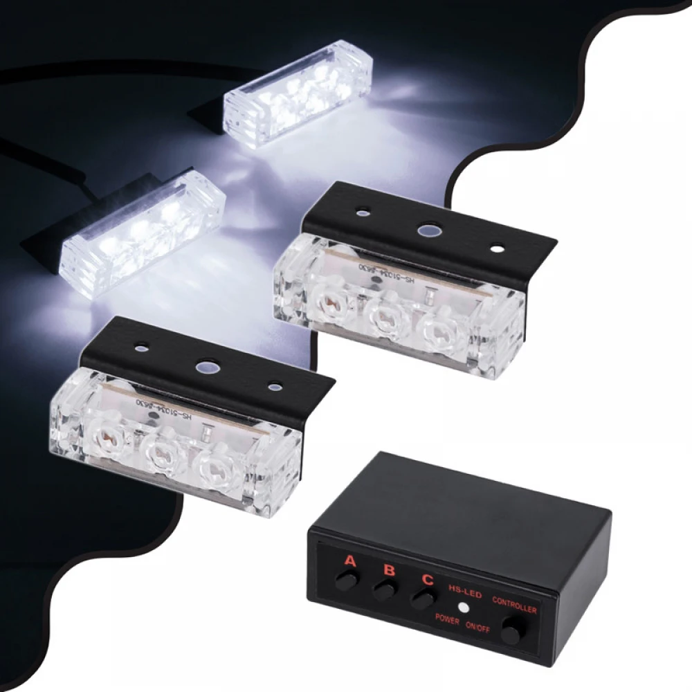 PRO Series ΣΕΤ 2 x Μπάρες Σήμανσης Οχήματος Ασθενοφόρου για Αυτοκίνητα & Φορτηγά 3 Προγραμμάτων Φωτισμού STROBE LED HIGH POWER 6W DC 10-30V Αδιάβροχο IP65 Ψυχρό Λευκό 6000K Globostar