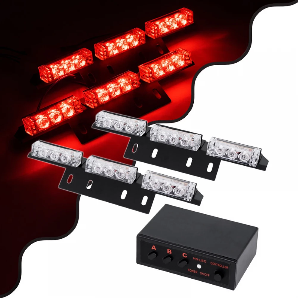 PRO Series ΣΕΤ 2 x Μπάρες Σήμανσης Οχήματος Πυροσβεστικής για Αυτοκίνητα & Φορτηγά 3 Προγραμμάτων Φωτισμού STROBE LED HIGH POWER 18W DC 10-30V Αδιάβροχο IP65 Κόκκινο Globostar