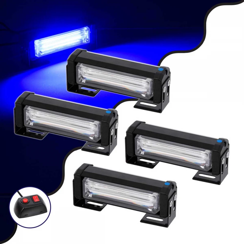 PRO Series ΣΕΤ 4 x Μπάρες Σήμανσης Οχήματος Αστυνομίας για Αυτοκίνητα & Φορτηγά 13 Προγραμμάτων Φωτισμού STROBE LED CREE CXB COB 36W DC 10-30V Αδιάβροχο IP65 Μπλε GloboStar