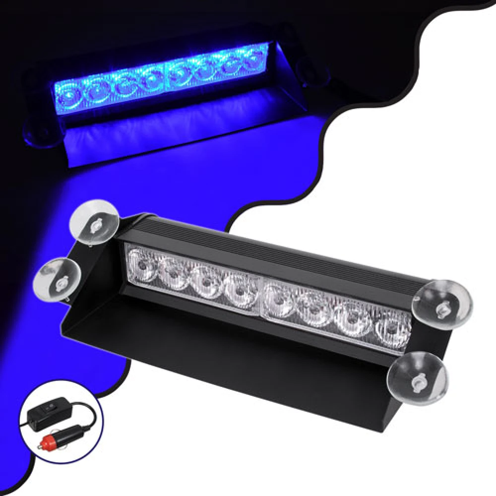 PRO Series Μπάρα Σήμανσης με Βεντούζες Στήριξης για Παρμπρίζ Οχήματος Αστυνομίας για Αυτοκίνητα & Φορτηγά 9 Προγραμμάτων Φωτισμού STROBE LED SMD 8W DC 10-30V IP20 Μπλε Globostar