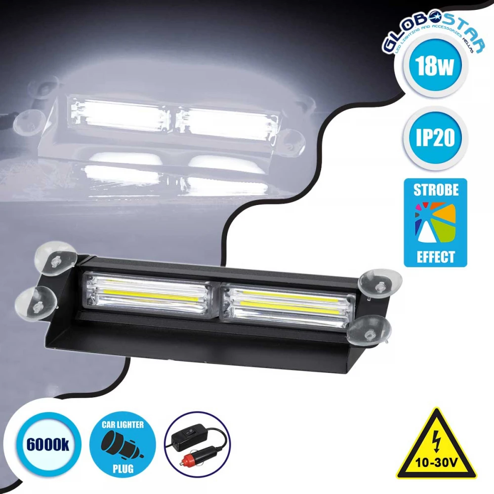 PRO Series Μπάρα Σήμανσης με Βεντούζες για Παρμπρίζ Οχήματος Ασθενοφόρου για Αυτοκίνητα & Φορτηγά 13 Προγραμμάτων Φωτισμού LED CREE CXB COB 18W DC 10-30V IP20 Ψυχρό Λευκό 6000K GloboStar
